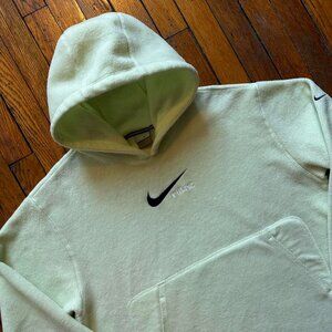 Vintage Y2K Nike Center Swoosh Fleece Hoodie Sweatshirt Large Slime Green Embroi